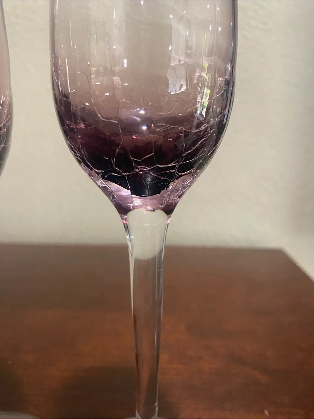 Discontinued, Set of 2, Pier 1, Handblown Purple Crackle Champagne Flutes